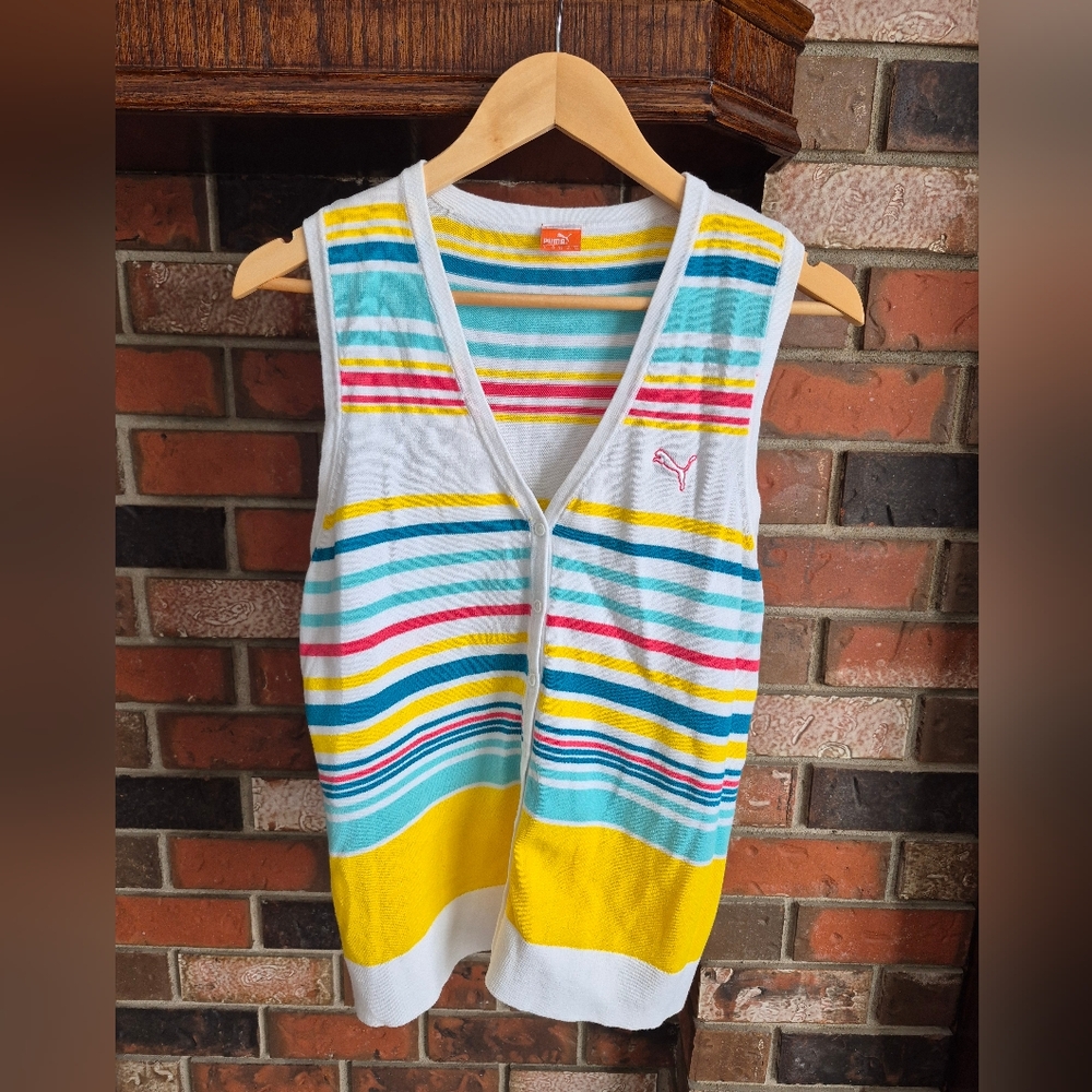 Puma Golf Multicolor Striped Knit Vest Top Size Medium Large Sweater Vest